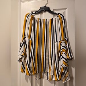Striped Yellow and White Off Shoulder Women's Top